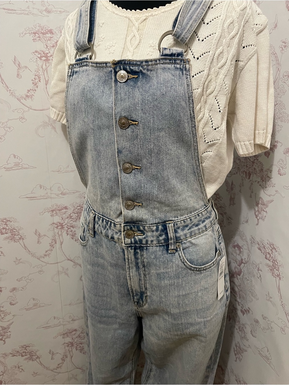 American Eagle Light Wash Denim mom Overalls new with tags US 10 Long - Picture 4 of 13